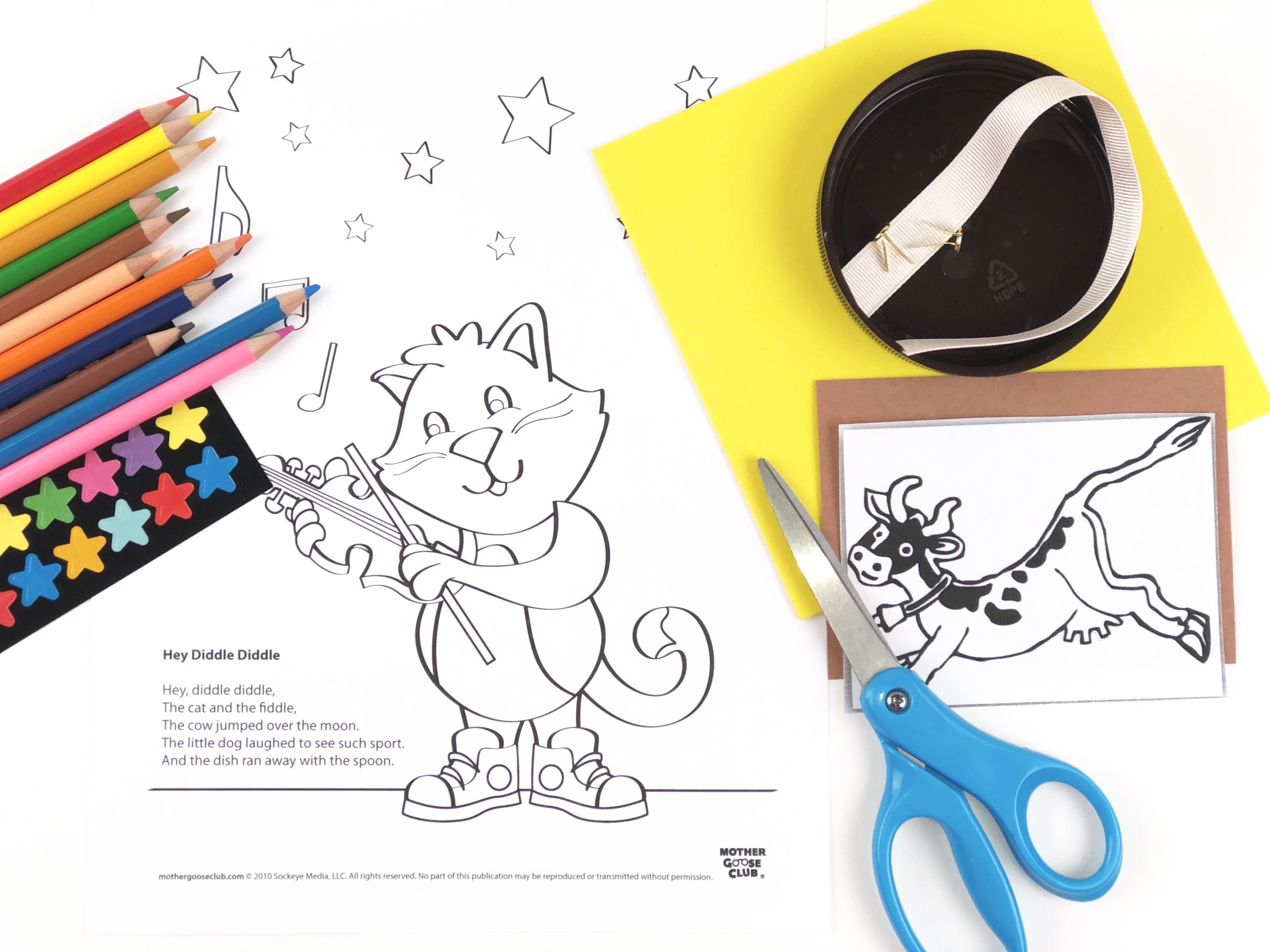 Hey Diddle Diddle Coloring Craft materials